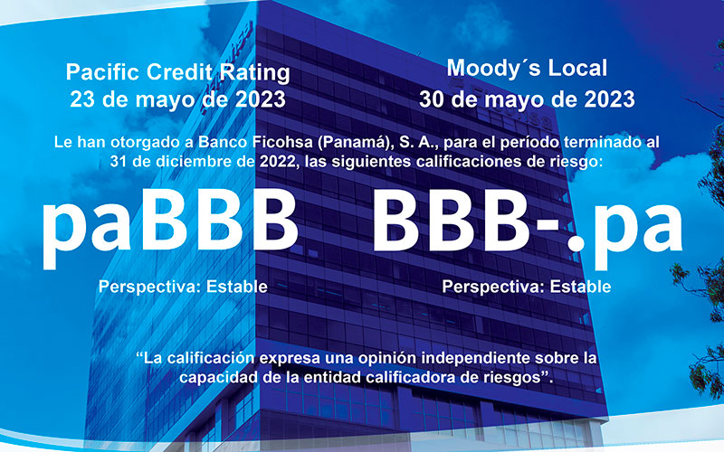 Moody’s y PCR mejoran calificación crediticia a Banco Ficohsa Panamá